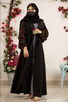 عباية بياقة واسعة مع تطريز بني ع الاكمام