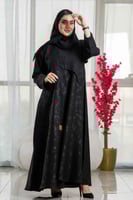 عباية كلوش أسود بتدخيلات رسمة ناعمة من الأمام