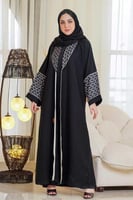 عباية كلاسيك بكم مربع مع تدخيلات قماش جاكار