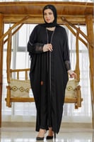 عباية فراشة بتحديد قيطان لحمي مع قماش رخامي ع الكم