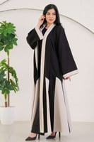 عباية زاهية كلوش مع تدخيلات قماش أسود مع بيج