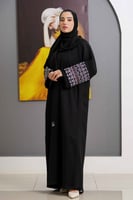 عباية كلاسيك بتطريز بني وابيض ع الكم