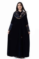 عباية مخمل كحلي بتدخيلات قماش جاكار فرنسي على اليد...