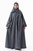 عباية رمادي شتوية بتدخيلات شامواة جلد على من الاما...