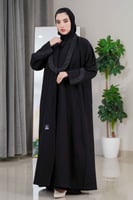 عباية سادة بتدخيلة قماش جاكار على الياقة واليد