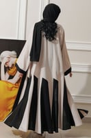 عباية زاهية كلوش مع تدخيلات قماش بيج مع أسود