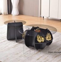 طقم طاولتي قهوة دائريتين عصريتين، سطح زجاجي مميز،...