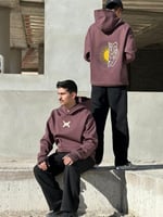 هودي بني تطريز oversize