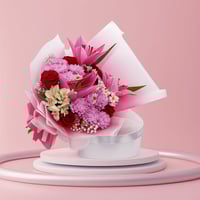 باقة الحب الوردي – باقة ورد مع كازابلانكا وأقحوان...