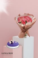 باقة بيبي ورد أصفر ووردي مع كيكة أني داني الصغيرة