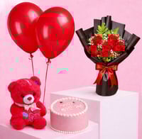 باقة / عيد ميلاد متكاملة مع ورد الجوري الاحمر