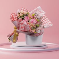 باقة ورد وردي مع أقحوان – باقة ورد طبيعي أنيقة