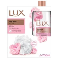 لوكس - جل استحمام الورد الناعم مع ليفة - 250 مل