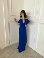 سديم فستان سهرة طويل كريب أزرق