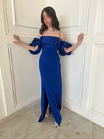 سديم فستان سهرة طويل كريب أزرق