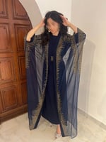 جود طقم عباية سهرة عباية كحلي فاخر بتطريز ذهبي