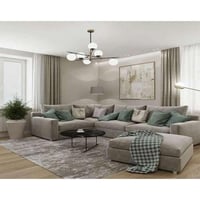 كنبة زاوية كتان وخشب سويدي - بيج