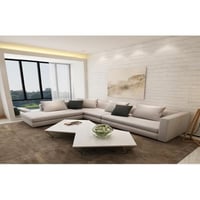 كنبة زاوية خشب سويدي وقماش كتان - بيج