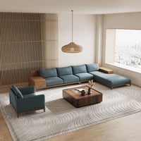 طقم غرفة معيشة قطعتين خشب سويدي و كتان - ازرق- من...