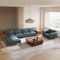 طقم غرفة معيشة قطعتين خشب سويدي و كتان - ازرق- من...