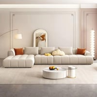 كنبه زاويه خشب سويدي و مخمل - أوف وايت