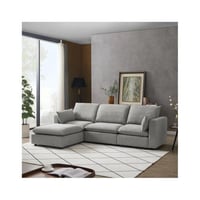 كنبة زاوية خشب ام دي اف و كتان- رمادي