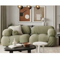 كنبة ثلاث مقاعد خشب سويدي وكتان - أخضر