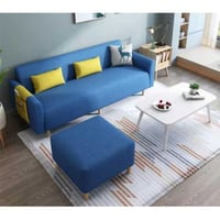 كنبة ثلاث مقاعد خشب سويدي ومخمل - أزرق