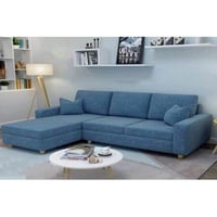 كنبة زاوية خشب سويدي وكتان - أزرق