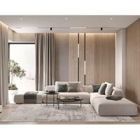 كنبة زاوية كتان وسويدي - بيج