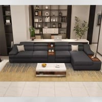 كنبة زاوية خشب سويدي و كتان - رمادي