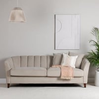 كنبة بثلاثة مقاعد خشب سويدي و مخمل - بيج