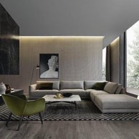 كنبة ركنة خشب سويدي وكتان - رمادي 300X300X85X90