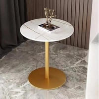 طاولة جانبية خشب رخامي ومعدن أبيض وذهبي - 35×55 سم