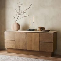 بوفية خشب سنديان طبيعي و رخام طبيعي بني - 80×40×18...