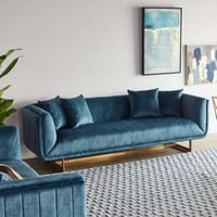 كنبة ثلاث مقاعد مخمل خشب سويدي أزرق