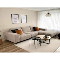 كنبة زاوية مخمل وخشب سويدي - بيج