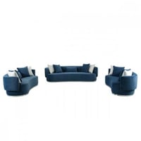 طقم غرفة معيشة ستيل ومخمل 3 قطع - أزرق