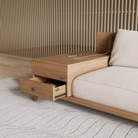 طقم غرفة معيشة قطعتين خشب سويدي و كتان - بيج