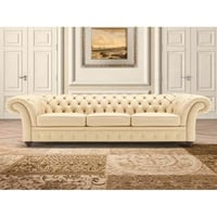 كنبة ثلاث مقاعد خشب سويدي وكتان - بيج