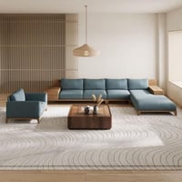 طقم غرفة معيشة قطعتين خشب سويدي و كتان - ازرق- من...