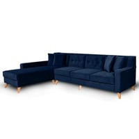 كنبة زاوية مخمل وخشب سويدى وستيل - أزرق