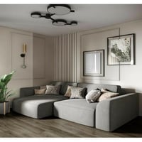 كنبة زاوية خشب سويدي وكتان - رمادي