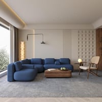 كنبة زاوية خشب سويدي وبوكلية - ازرق