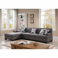 كنبة زاوية ام دي اف تايلاندي و كتان - رمادي