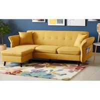 كنبة زاوية ام دي اف تايلاندي و مخمل - أصفر