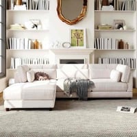 كنبة زاوية خشب ام دي اف و كتان- أبيض