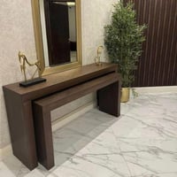 طقم طاولات مدخل خشب طبيعي وقشره سنديان قطعتين - بن...