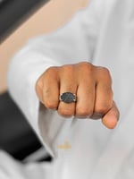 خاتم ملكي مقبض فضه عيار 925 - اسود معرق