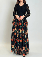 فستان زهور المساء – مزيج الدانتيل والشيفون